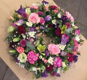 Heart Shaped Funeral Wreath  Red Carnations White Daisies